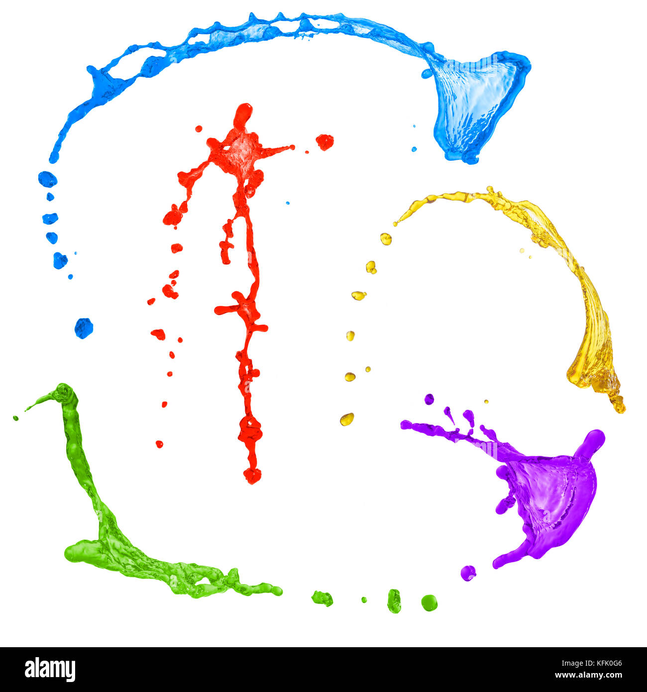 Collezione di splendidi colori schizzi isolate su sfondo bianco Foto Stock