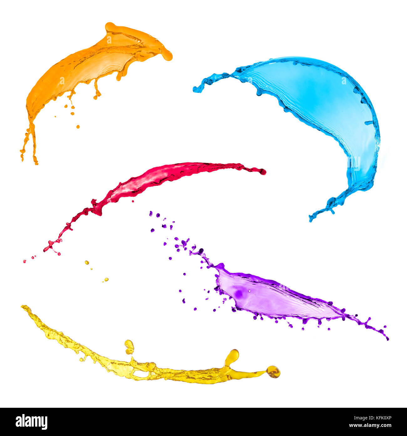 Raccolta di volare gli spruzzi di colore su sfondo bianco Foto Stock