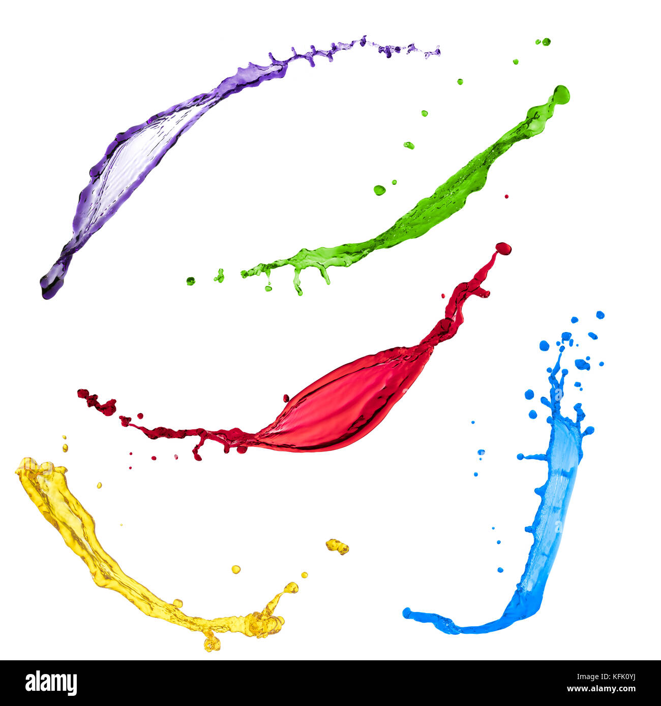 Colore spruzzi di liquido su sfondo bianco Foto Stock