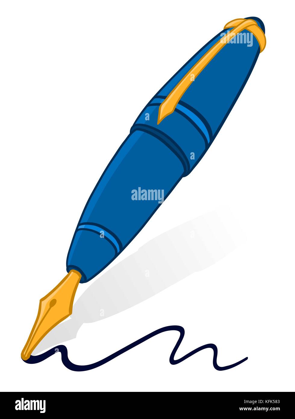 Colorato contorno blu cartoon di un classico della penna stilografica con  il coperchio posto sul retro e il pennino dal disegno di una linea,  illustrazione vettoriale Immagine e Vettoriale - Alamy