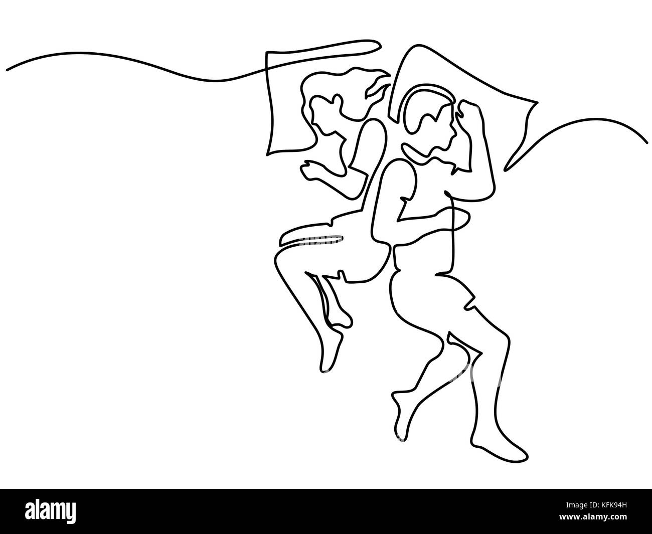 Rappresentazione in linea continua. Bella giovane in posa a pelo su dei cuscini. Illustrazione Vettoriale Illustrazione Vettoriale
