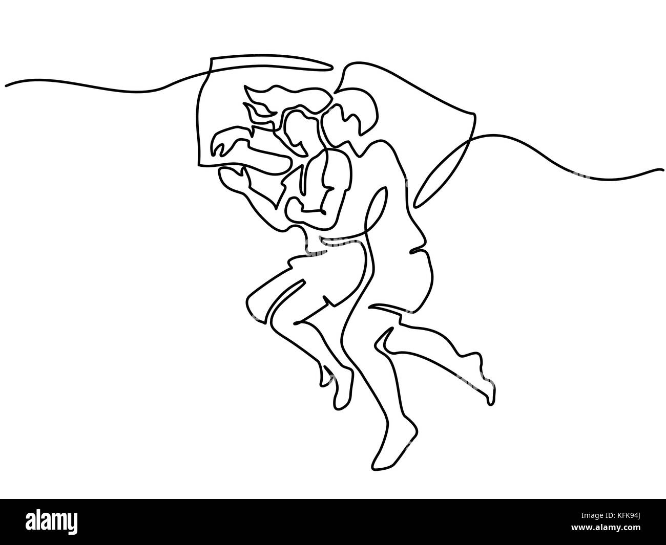 Rappresentazione in linea continua. Bella giovane in posa a pelo su dei cuscini. Illustrazione Vettoriale Illustrazione Vettoriale