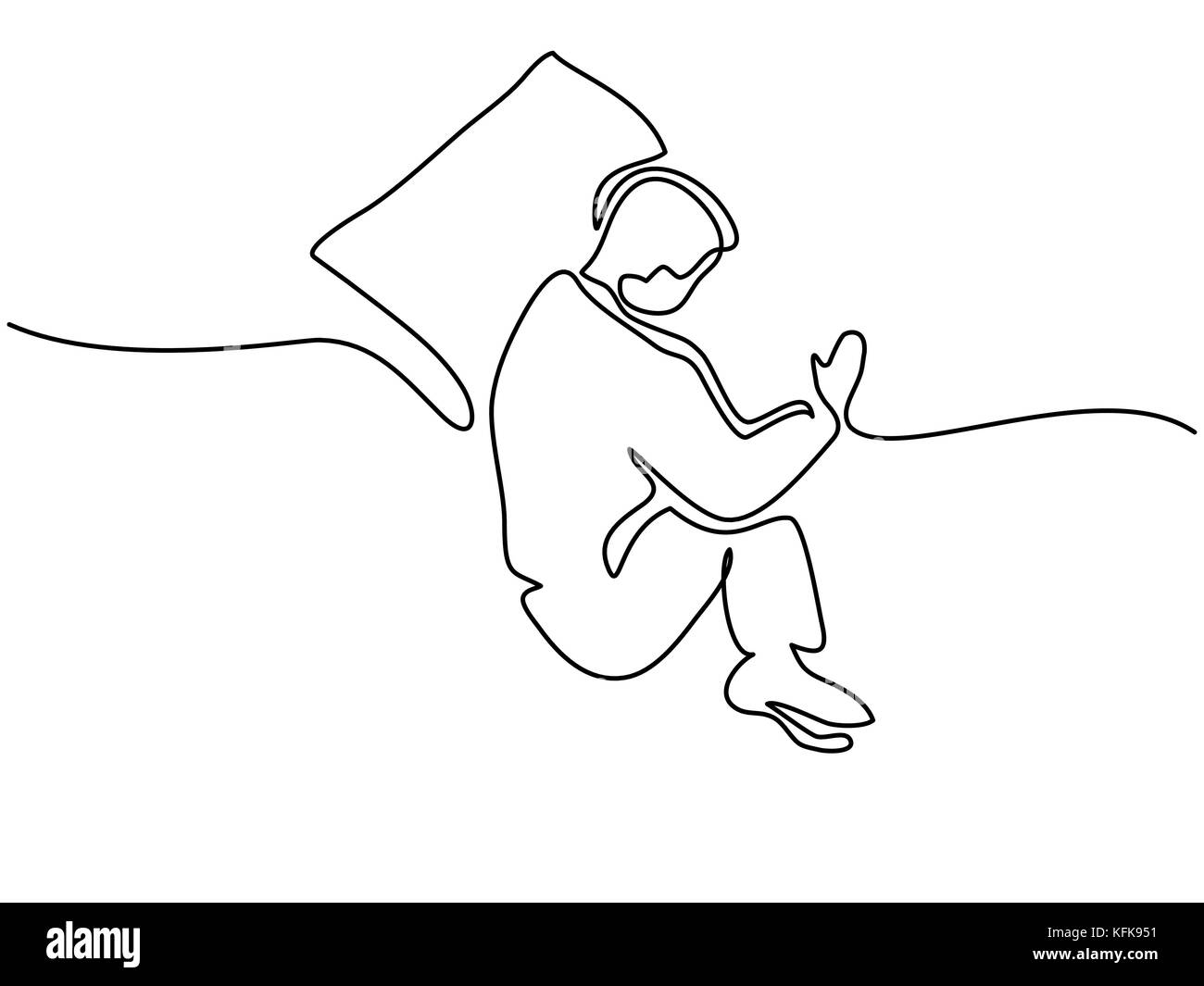 Rappresentazione in linea continua. Uomo in sleeping pongono sul cuscino. Illustrazione Vettoriale Illustrazione Vettoriale