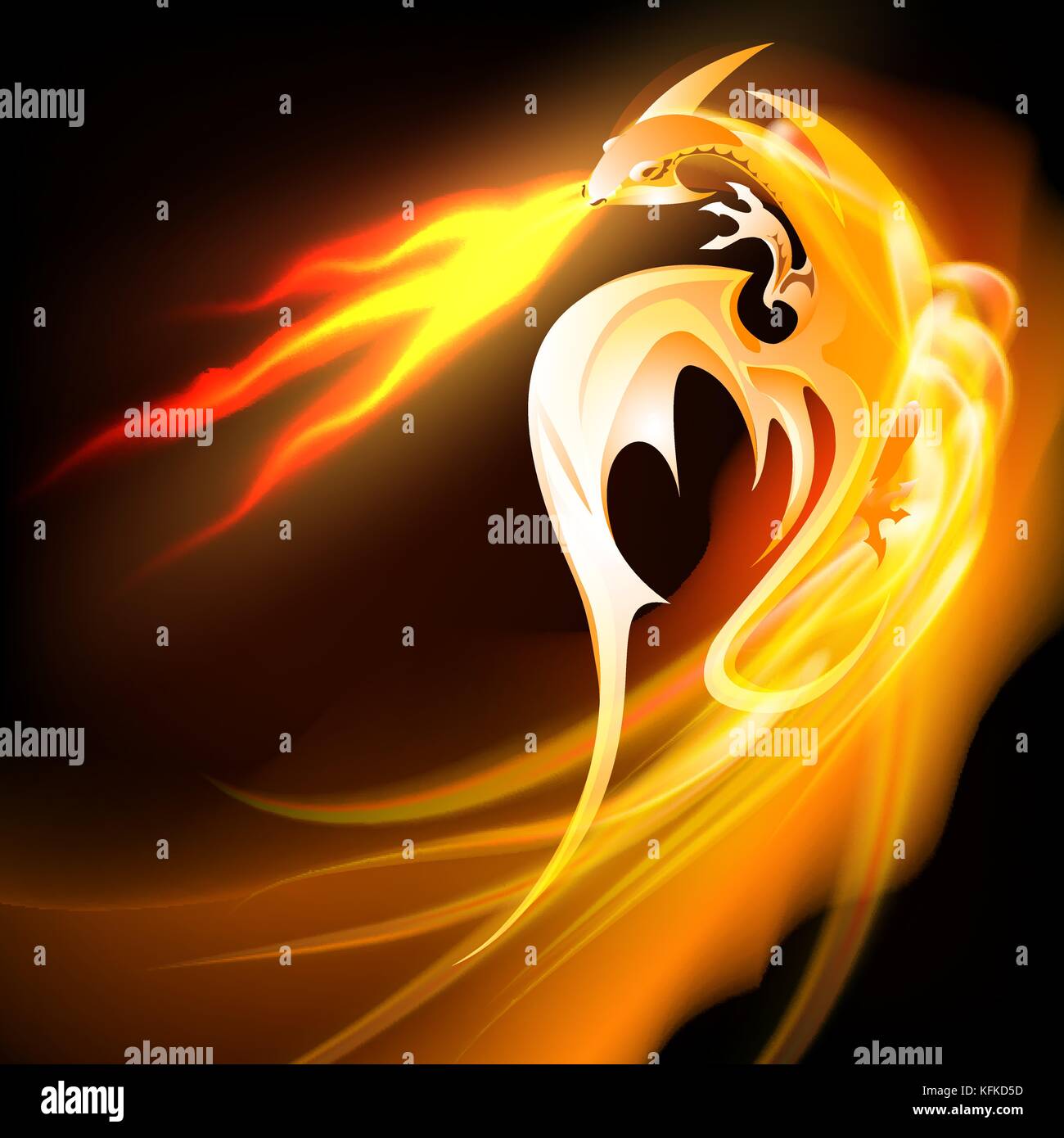 Fantasy drago sputafuoco volare nel cielo notturno. illustrazione vettoriale Illustrazione Vettoriale