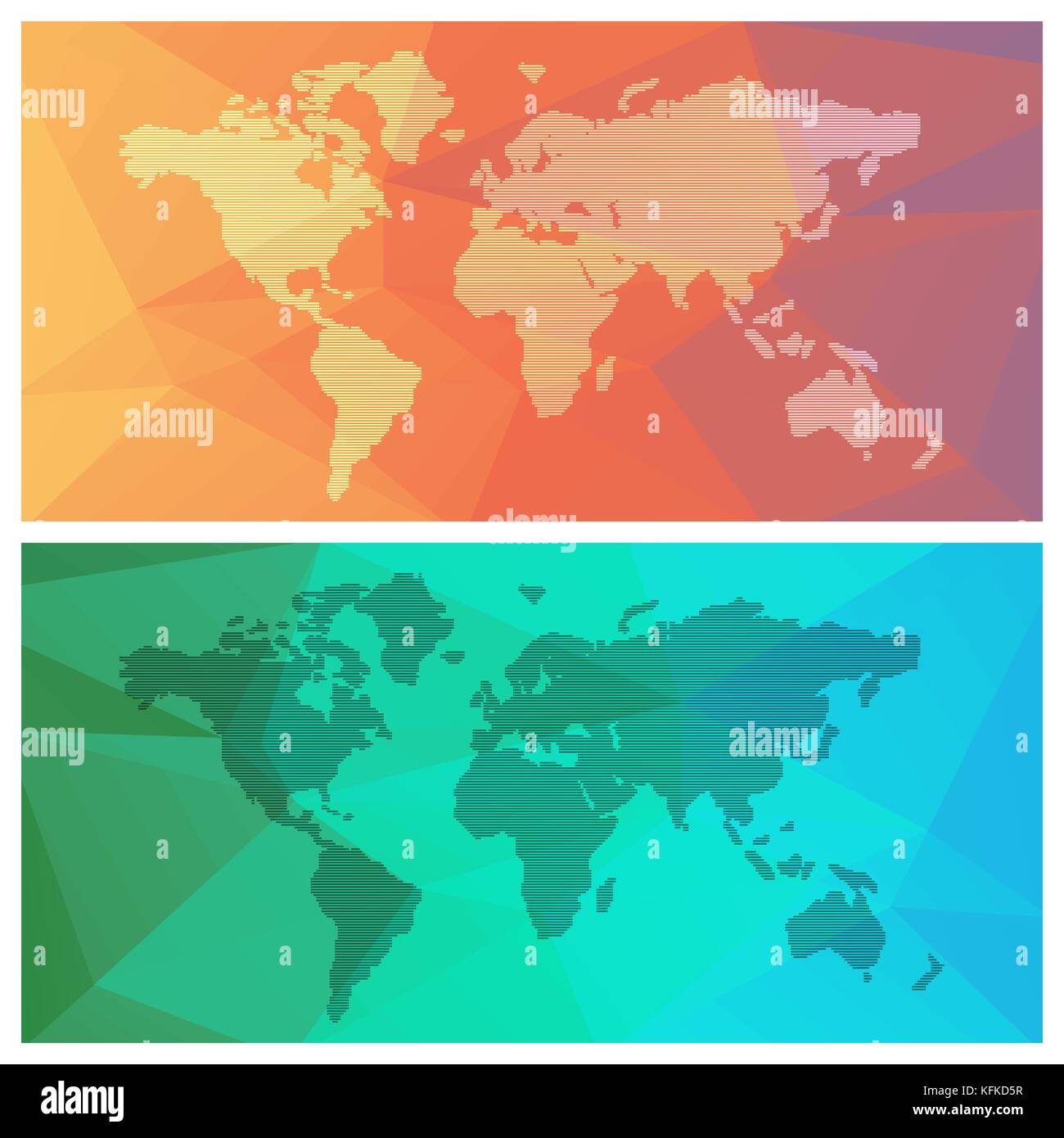 Set di mappa del mondo sulla bassa poli backround colorati. illustrazione vettoriale Illustrazione Vettoriale