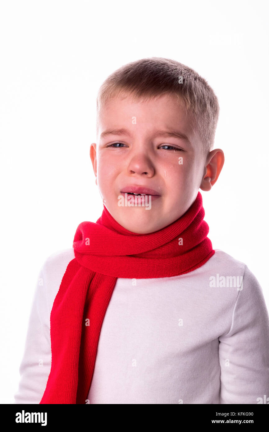 Cry, urlare il bambino per dolore. forti emozioni dal ragazzo Foto Stock