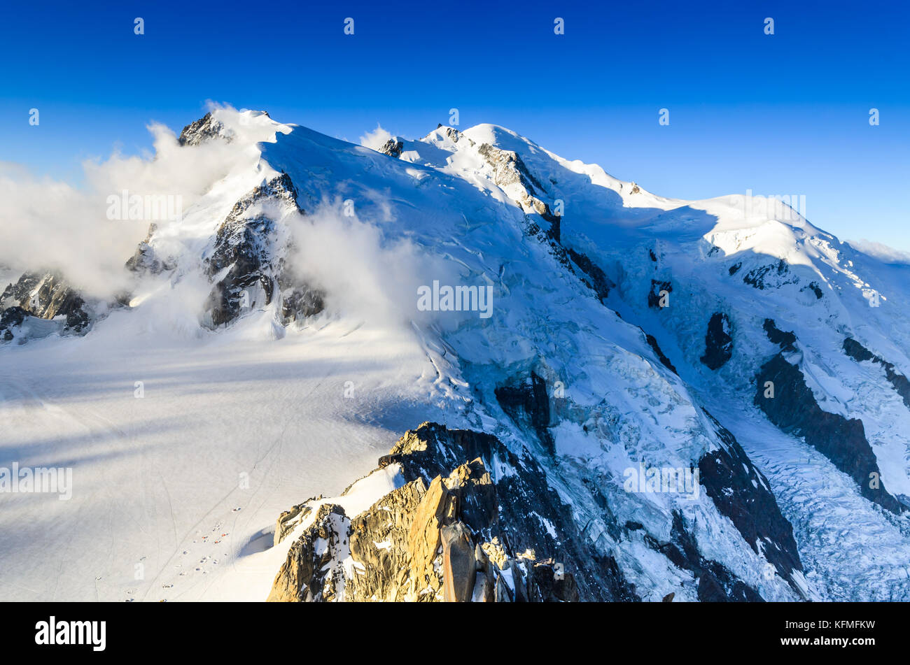 Mont Blanc, Francia - montagna più alta d Europa, Chamonix HAUTE-SAVOIE panorama sul ghiacciaio. Foto Stock