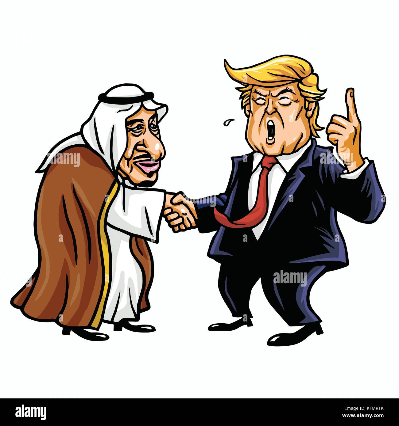 Donald Trump con re salman. editorial cartoon caricatura illustrazione. ottobre 31, 2017 Illustrazione Vettoriale