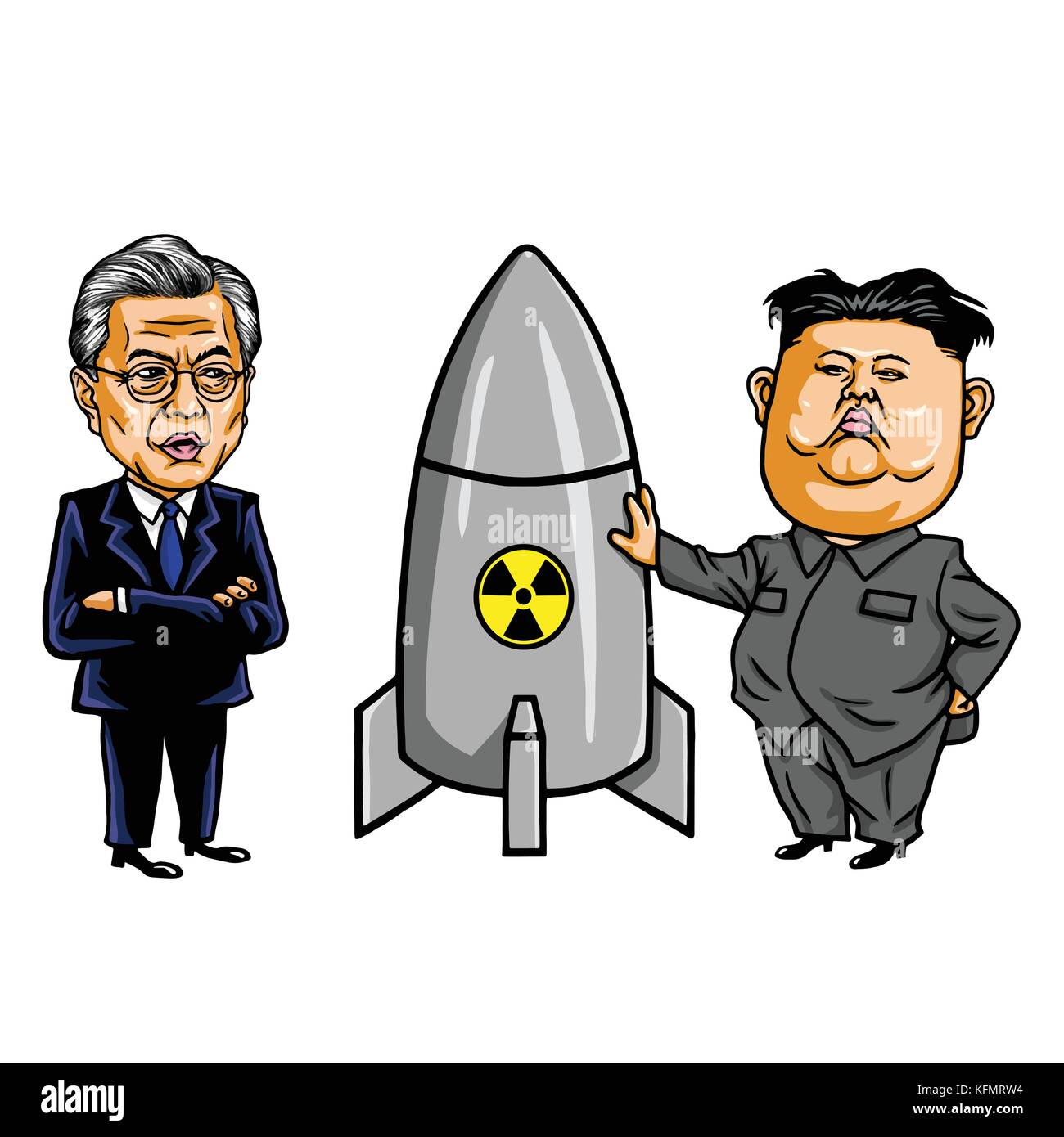 Kim Jong-ONU vs moon Jae-in. cartoon caricatura illustrazione vettoriale. ottobre 31, 2017 Illustrazione Vettoriale