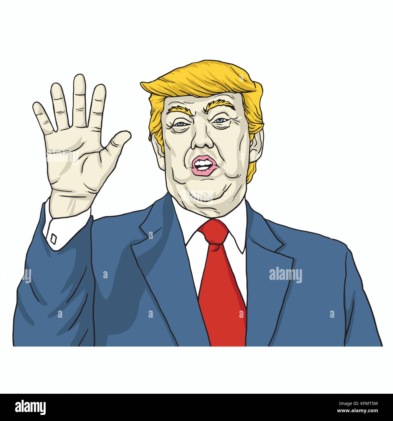 Donald Trump dice, parlare con la mia mano. cartoon illustrazione vettoriale. ottobre 31, 2017 Illustrazione Vettoriale