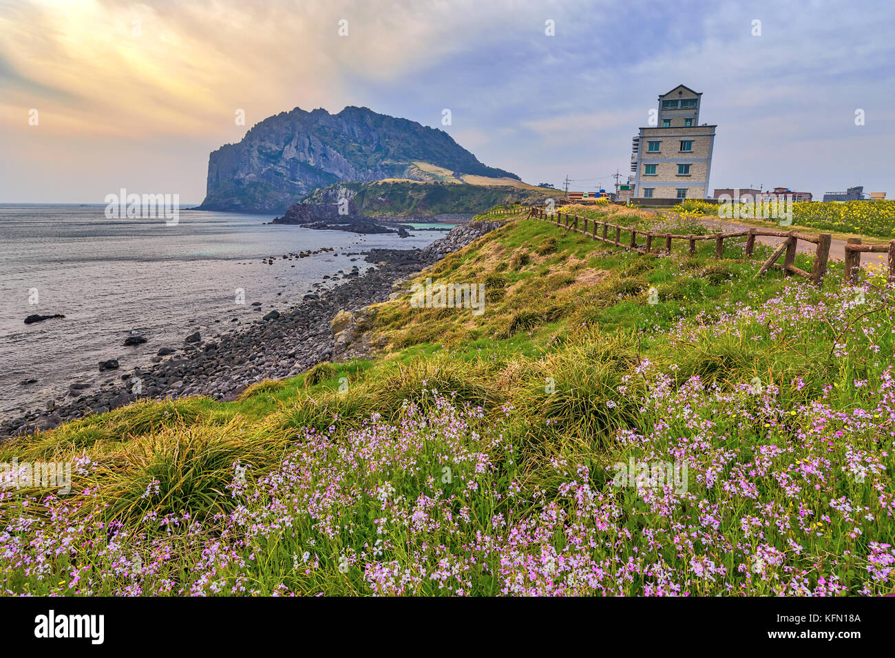 Sunrise a jeju fare Seongsan Ilchulbong, Jeju Island, Corea del Sud Foto Stock