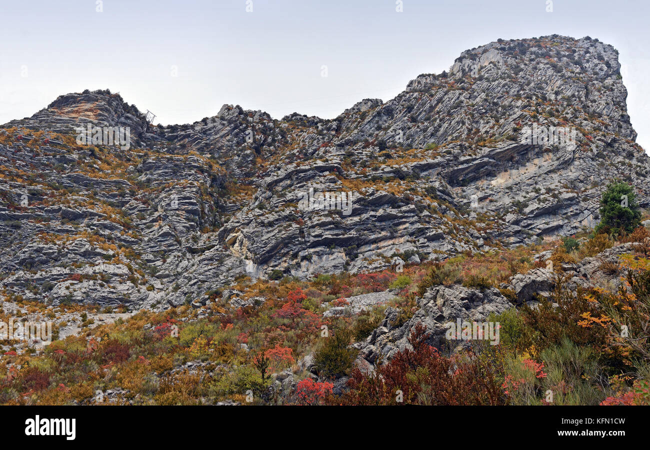 Gorges du Verdon valley e formazioni rocciose in brillanti colori autunnali, Provenza, Francia. Foto Stock