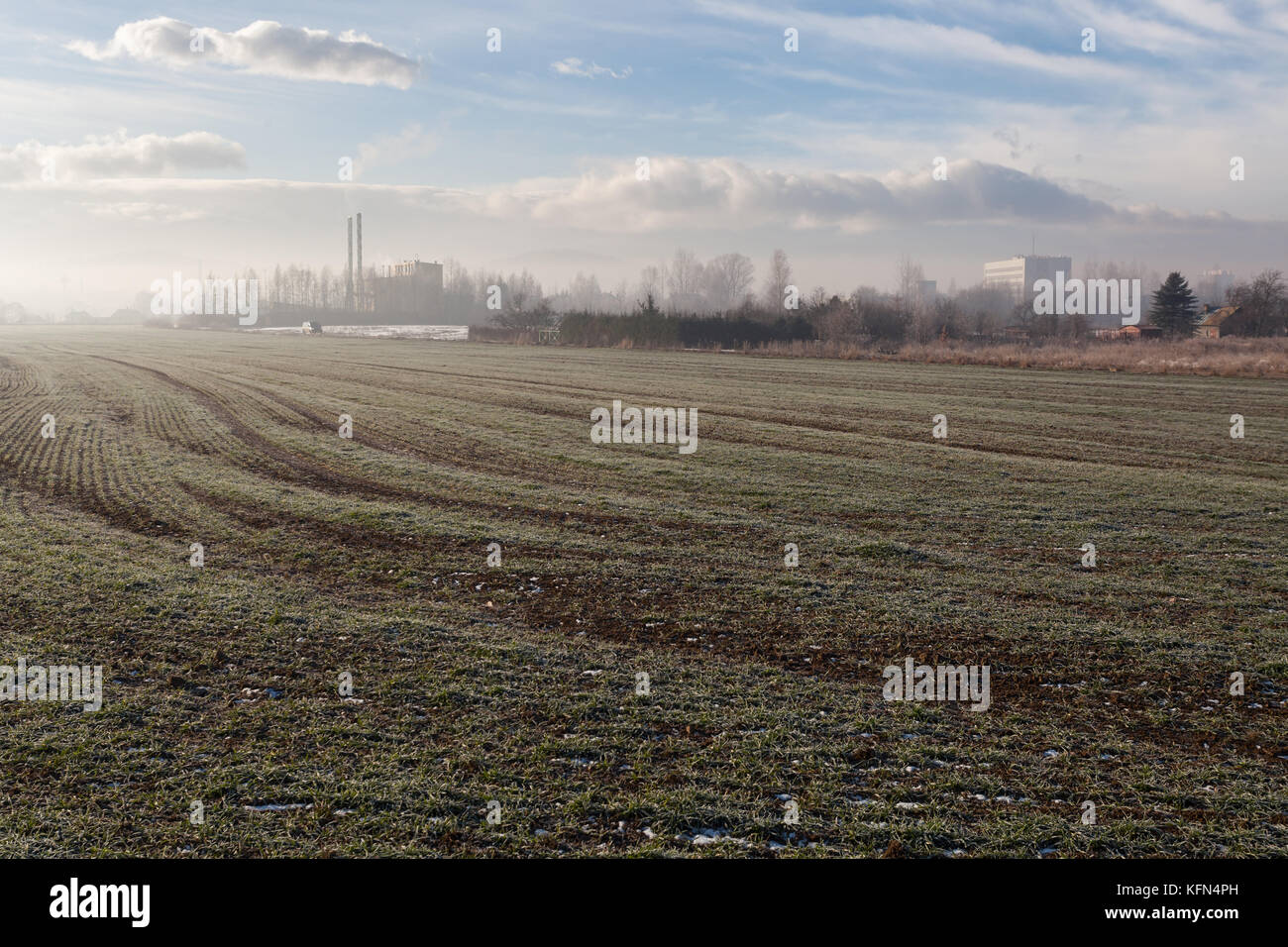 Inquinamento di smog sulle lontane city line Foto Stock