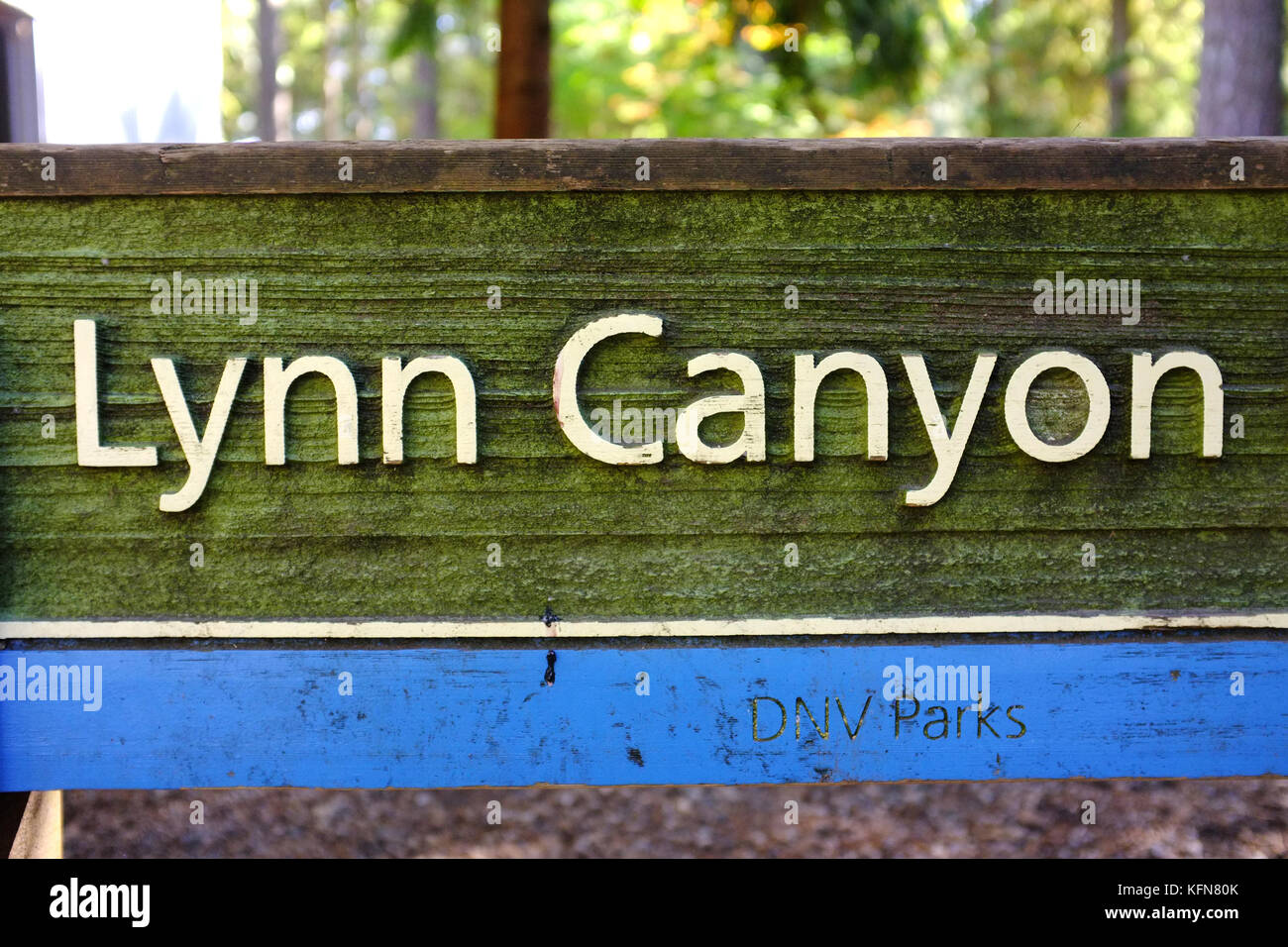 Un Lynn Canyon segno su Vancouver Foto Stock