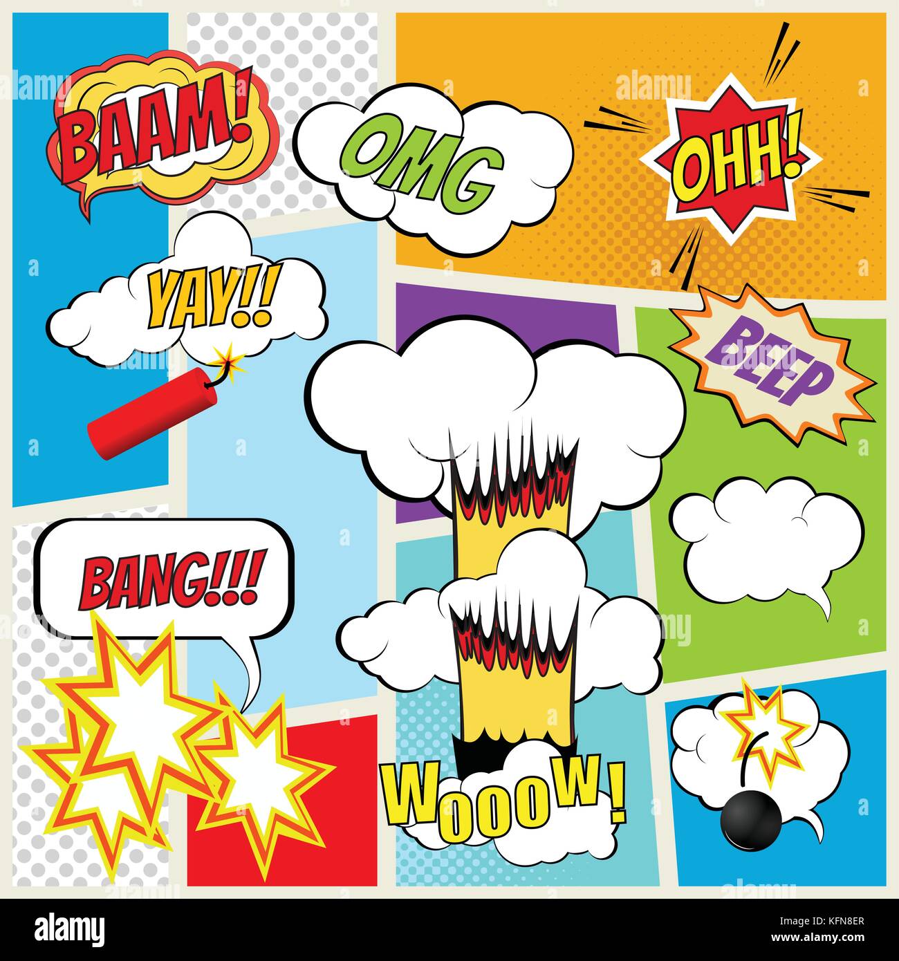 Il vettore del libro di fumetti di elementi di esplosione. colore simboli vettoriali Illustrazione Vettoriale
