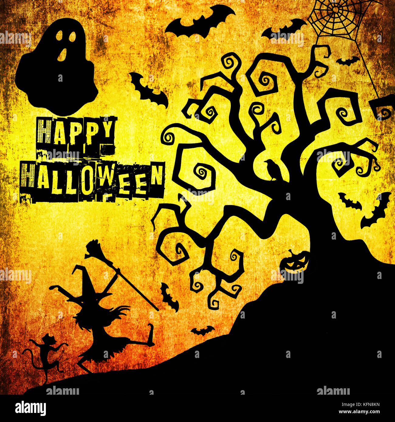 Vector happy Halloween design della scheda sfondo silhouette Foto Stock