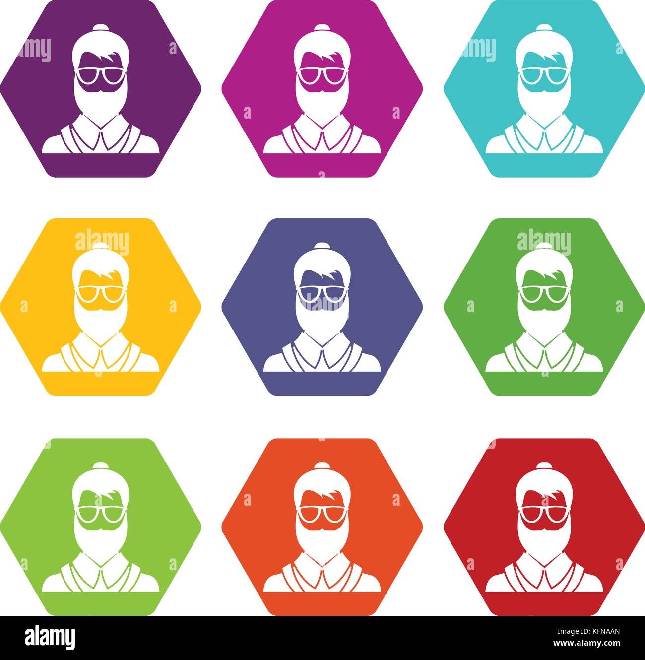 Uomo hipsster icon set hexahedron colore Illustrazione Vettoriale