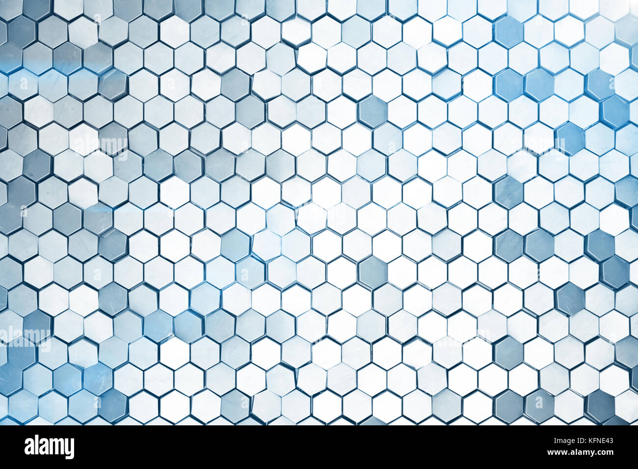 Futuristick astratto sfondo esagonale con effetto di profondità di campo. struttura di un gran numero di esagoni di acciaio della parete alveolare texture, lucido cluster esagonale sfondo, rendering 3D Foto Stock