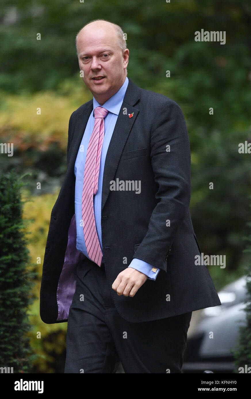 Segretario dei trasporti Chris Grayling arrivando a Downing Street, Londra, per una riunione del gabinetto. Foto Stock