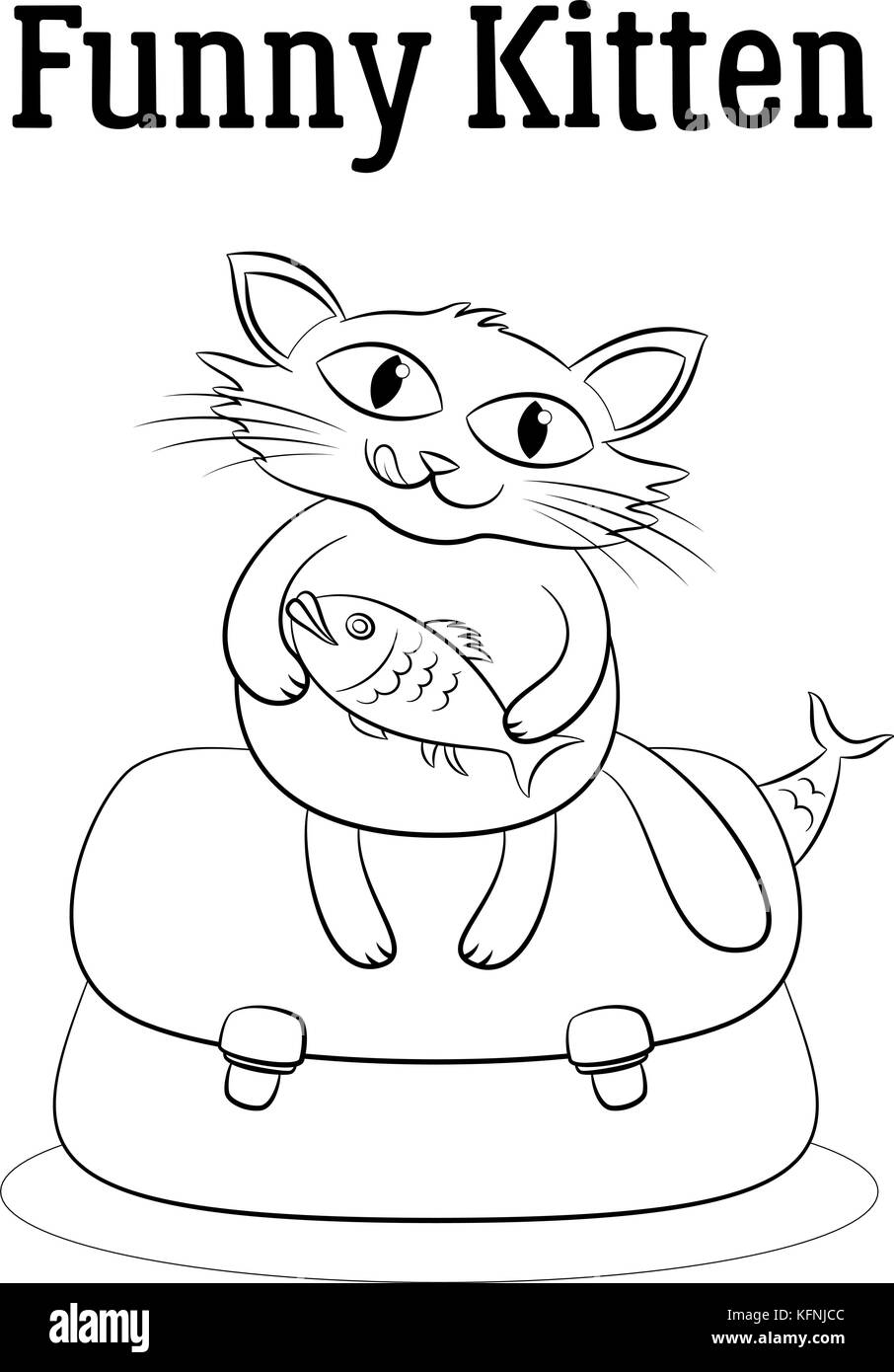 Cartoon cat con pesce Illustrazione Vettoriale