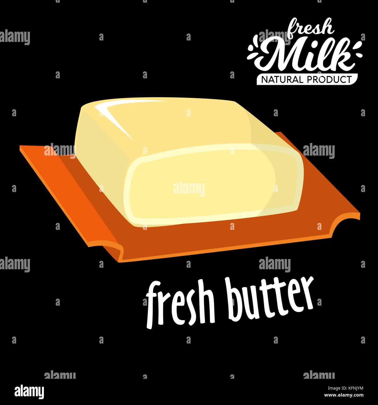 Mattone di burro sulla piastra di base del latte prodotto isolato icona vettore Illustrazione Vettoriale