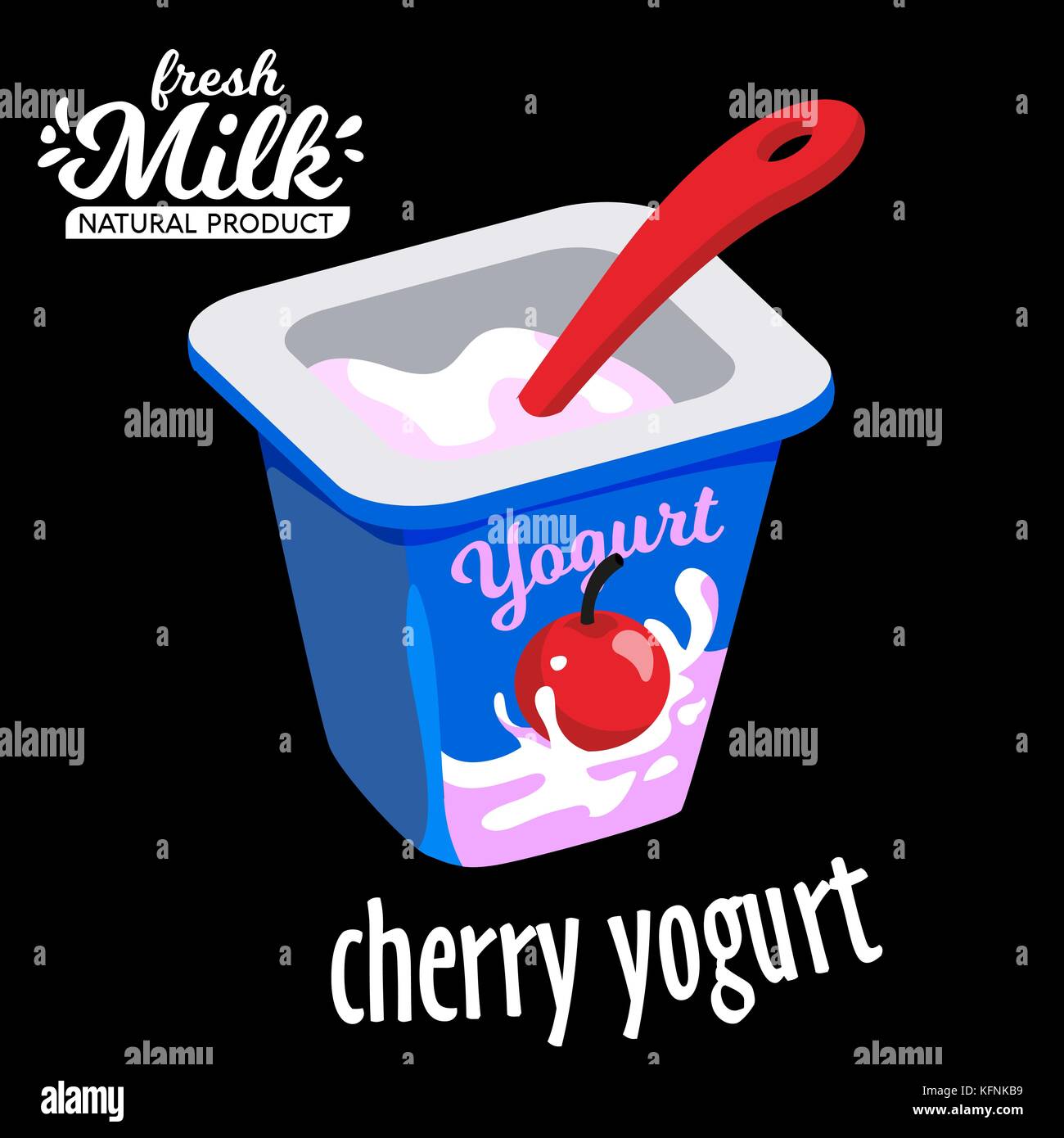 Tazza di yogurt con un cucchiaio piatto icona illustrazione vettoriale Illustrazione Vettoriale