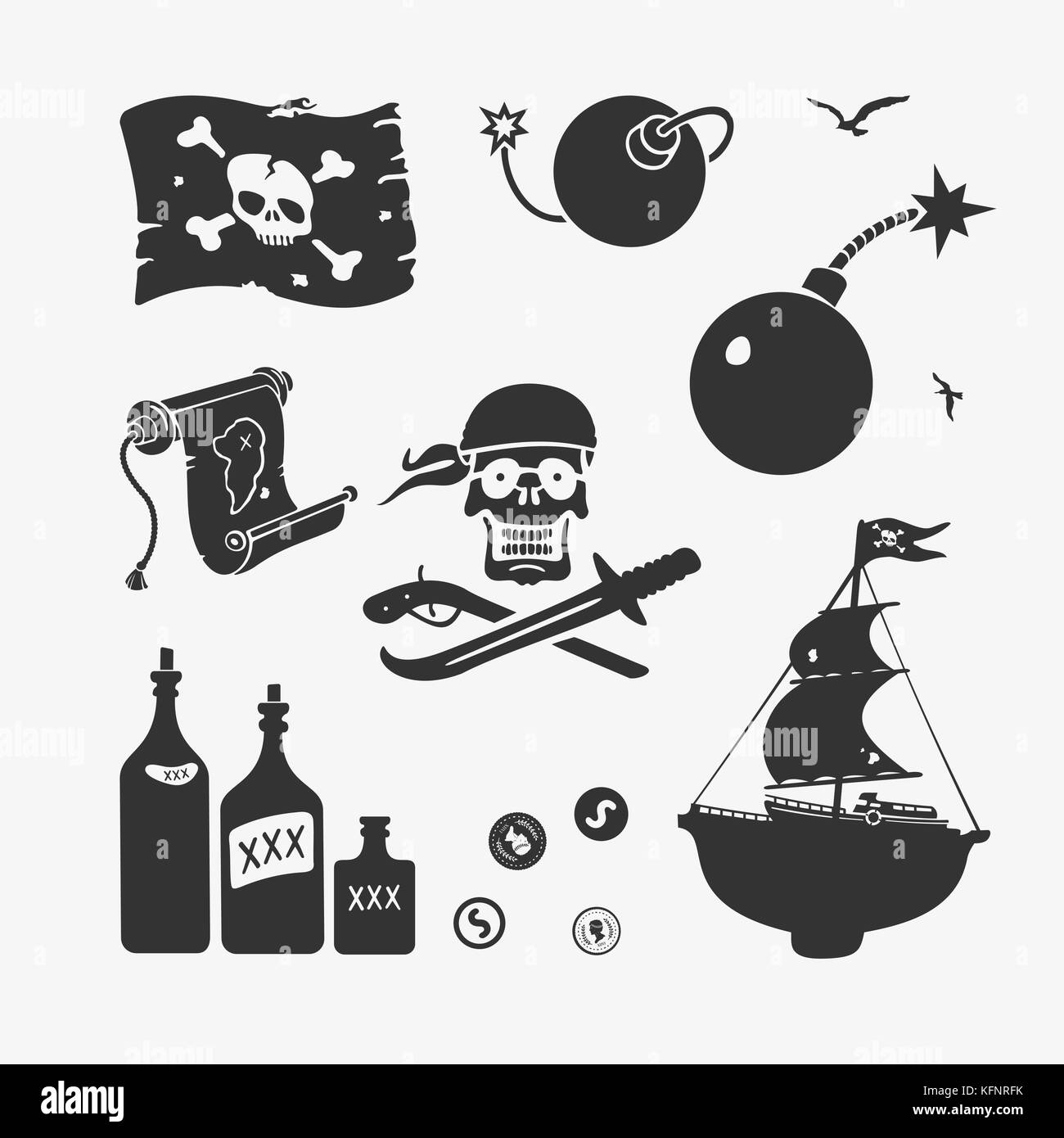 Vector pirata set di simboli Illustrazione Vettoriale