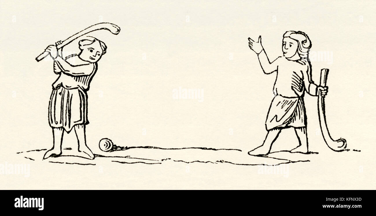 Un'antica incisione medievale di un gioco simile al golf - la parola golf, probabilmente deriva dall'olandese "colf" che significa bastone, mazza o mazza Foto Stock