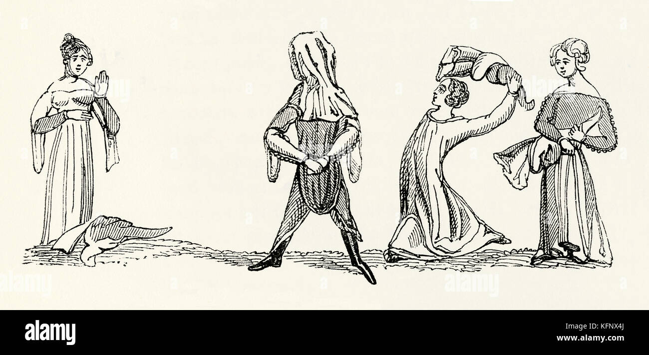 Un'antica incisione medievale di Hoodman's Blind o Blind Man's Bluff. Il gioco includeva un contatto fisico e poteva essere ruvido. Mentre molti dei primi giochi mostrano che gli uomini giocano, questa incisione dimostra che questo passatempo coinvolgeva anche le donne Foto Stock