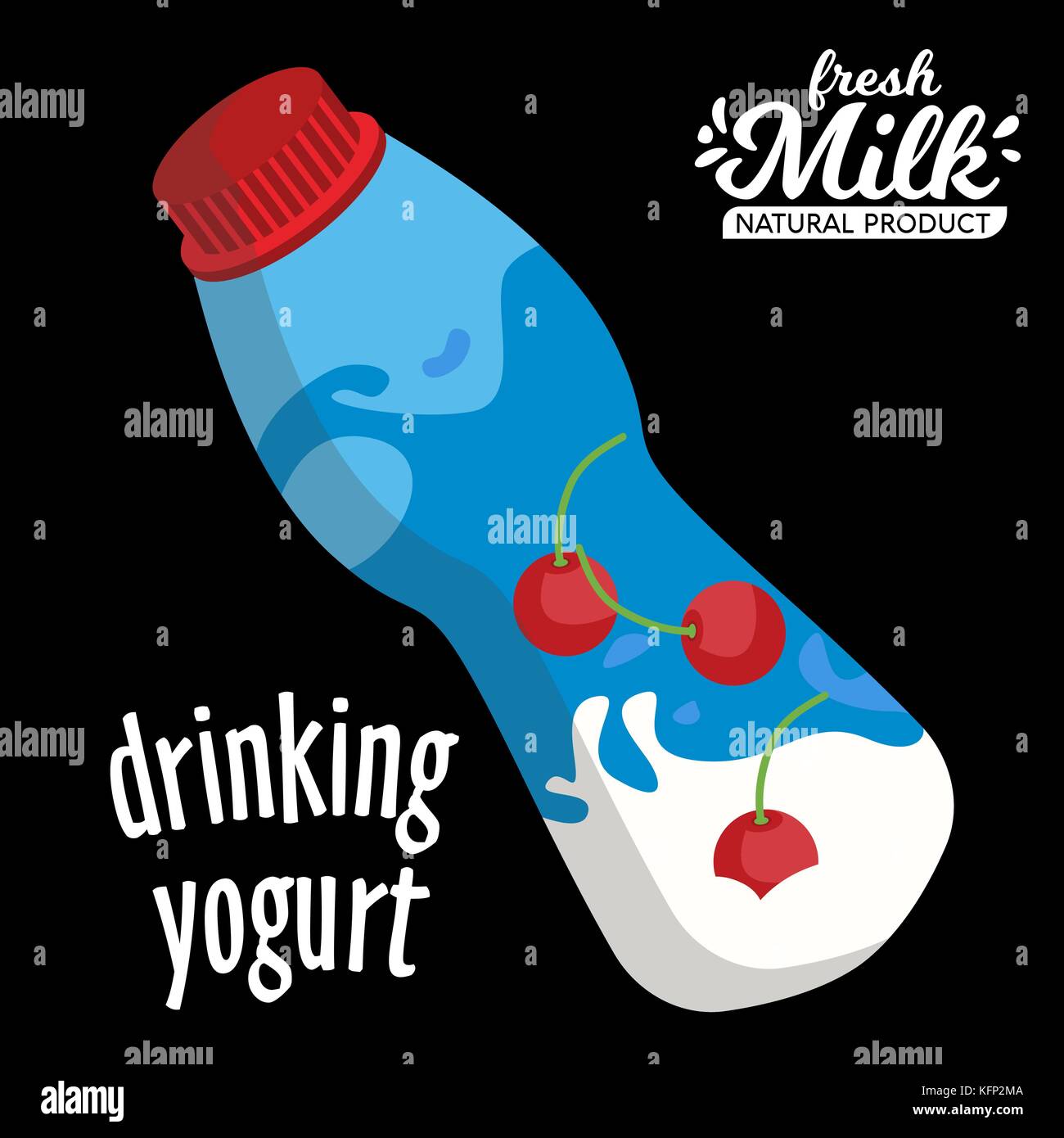 Bottiglia di vettore di yogurt di latte bottiglia di plastica su sfondo nero Illustrazione Vettoriale