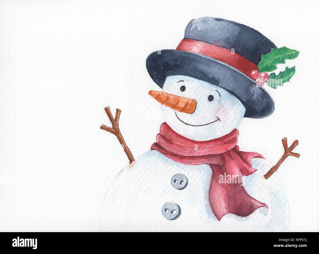 Acquerello pupazzo di neve con sorriso allegro isolati su sfondo bianco,dipinta a mano illustrazione può essere utilizzato per un buon Natale e felice anno nuovo. Foto Stock