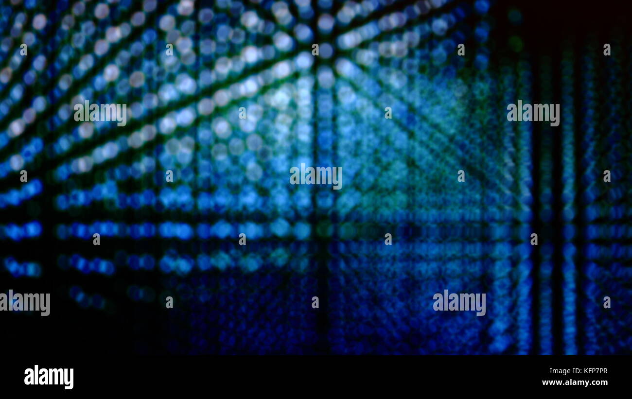 Concetto di illuminazione digitale o tecnologia concetto di luce per le luci bokeh dello spazio di copia. La splendida tecnologia digitale blu-verde sfocata illumina lo sfondo Foto Stock