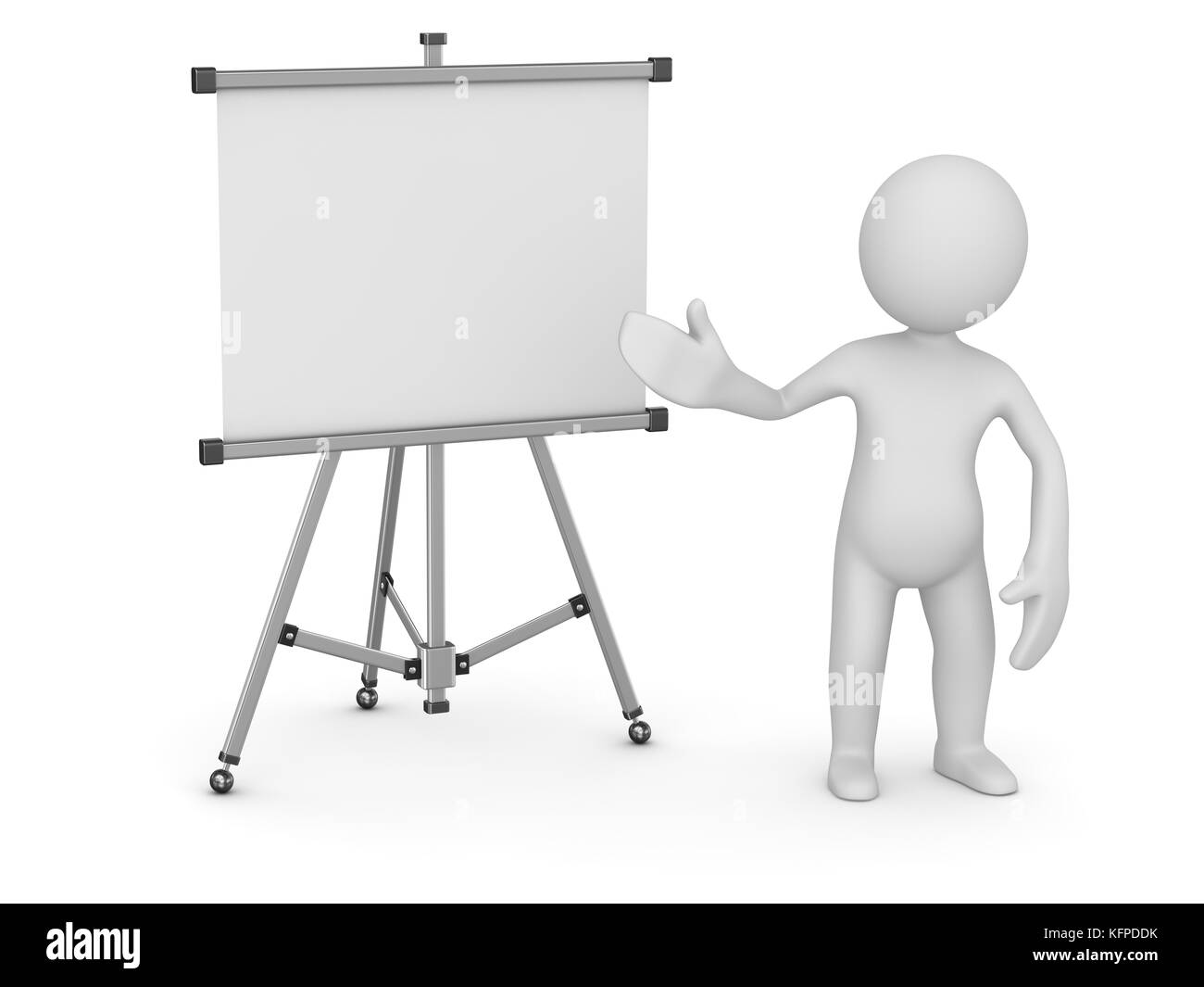 L'uomo bianco di puntamento lavagna vuota , 3D Rendering e computer immagine generata. Foto Stock