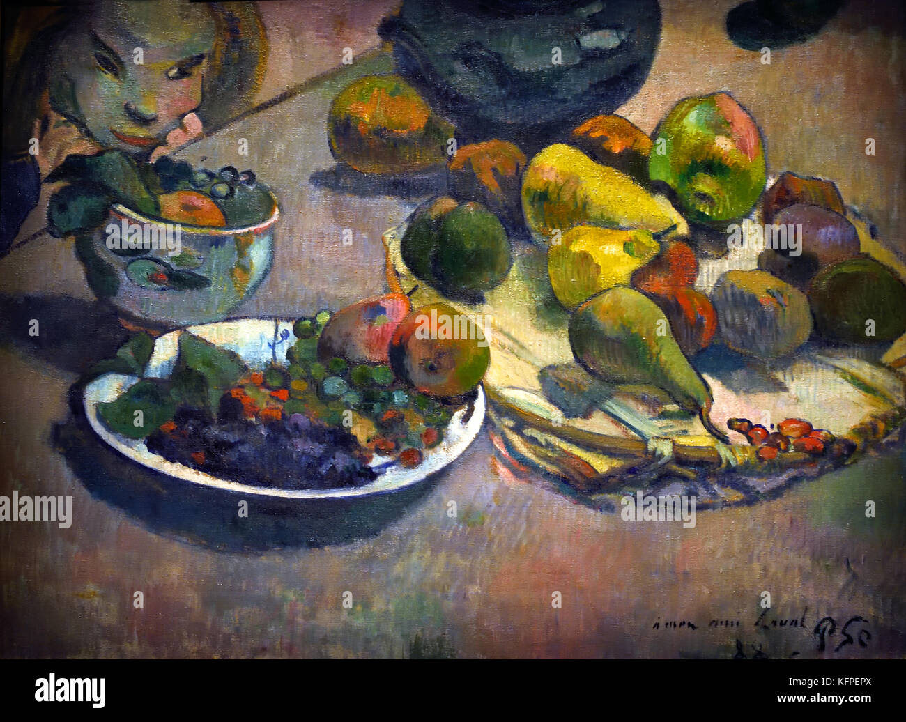 Nature Morte aux frutta - Still Life with Fruit 1888 Paul Gauguin - Eugène Henri Paul Gauguin 1848 - 1903 era un francese post-impressionismo artista, Francia. ( Morto 8 maggio 1903, Atuona, Isole Marchesi, Polinesia Francese ) pittore, scultore. Foto Stock