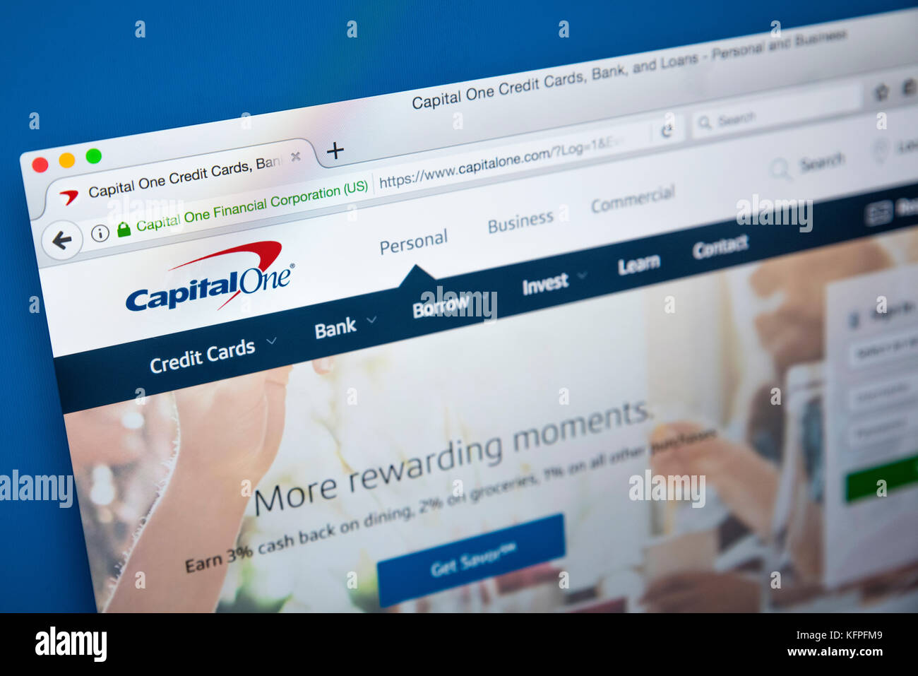 LONDON, Regno Unito - 25 OTTOBRE 2017: la homepage del sito ufficiale di Capital One Financial Corporation, il 25 ottobre 2017. Foto Stock