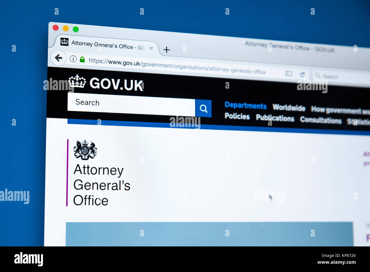 LONDON, Regno Unito - 30 OTTOBRE 2017: La homepage dei procuratori generali di Office sul Governo britannico sito web, il 30 ottobre 2017. Foto Stock