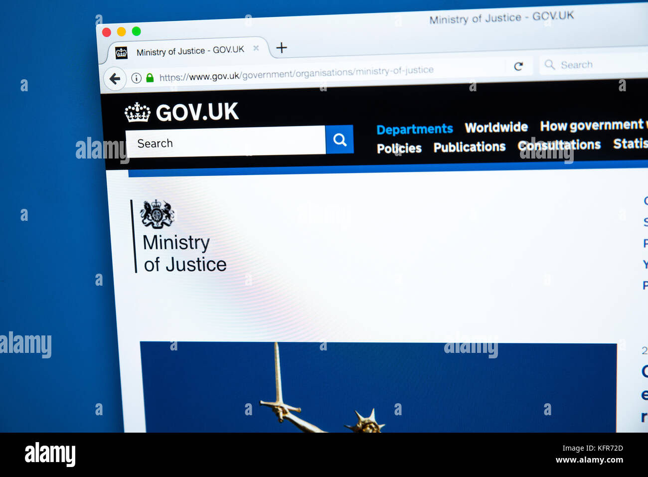 LONDON, Regno Unito - 30 OTTOBRE 2017: la homepage del Ministero della giustizia il governo del Regno Unito sito web, il 30 ottobre 2017. Foto Stock