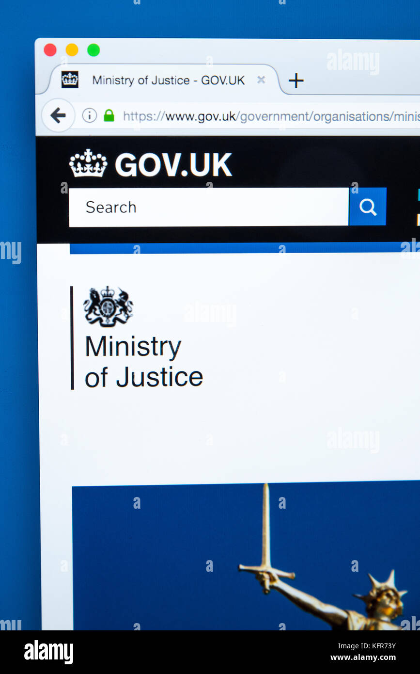 LONDON, Regno Unito - 30 OTTOBRE 2017: la homepage del Ministero della giustizia il governo del Regno Unito sito web, il 30 ottobre 2017. Foto Stock