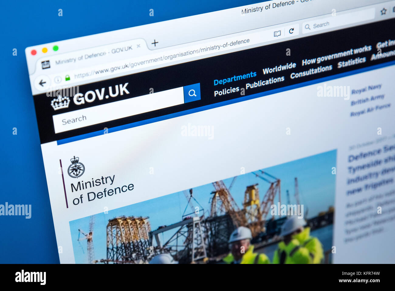 LONDON, Regno Unito - 30 OTTOBRE 2017: la homepage del Ministero della difesa per il governo del Regno Unito sito web, il 30 ottobre 2017. Foto Stock
