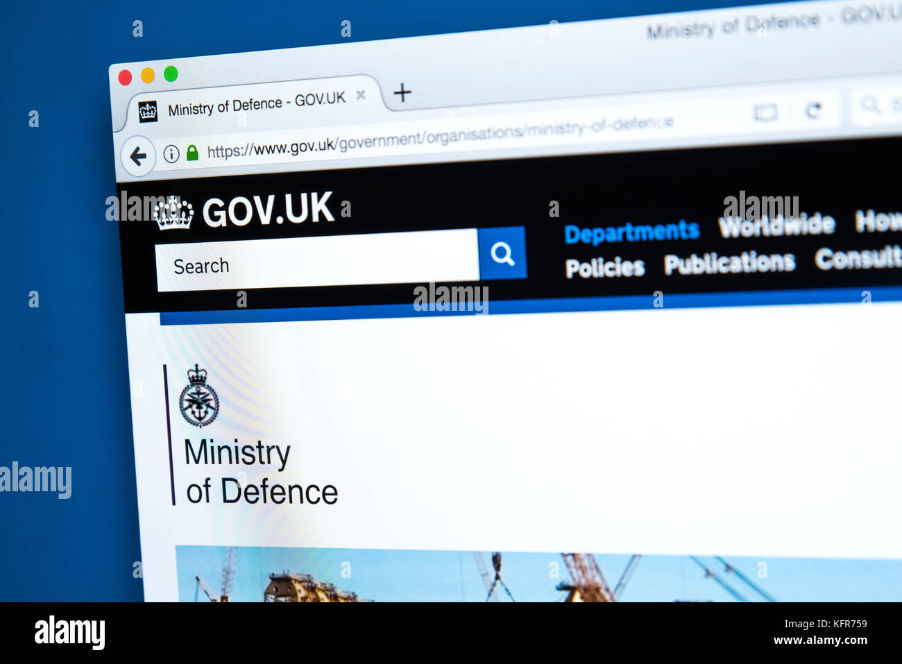 LONDON, Regno Unito - 30 OTTOBRE 2017: la homepage del Ministero della difesa per il governo del Regno Unito sito web, il 30 ottobre 2017. Foto Stock