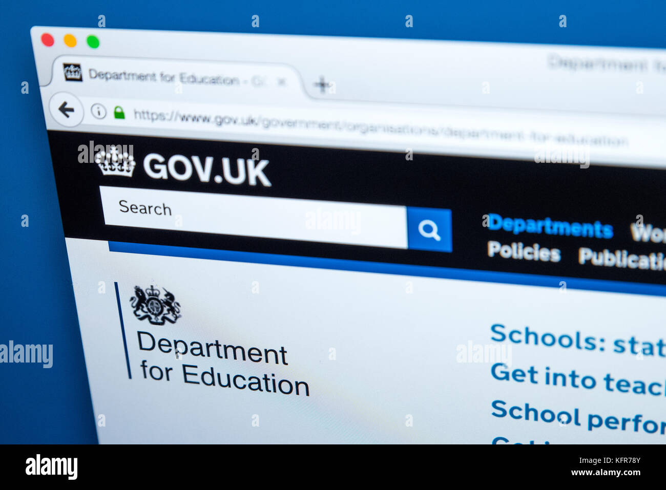 LONDON, Regno Unito - 30 OTTOBRE 2017: la homepage del Dipartimento per l'istruzione il governo del Regno Unito sito web, il 30 ottobre 2017. Foto Stock