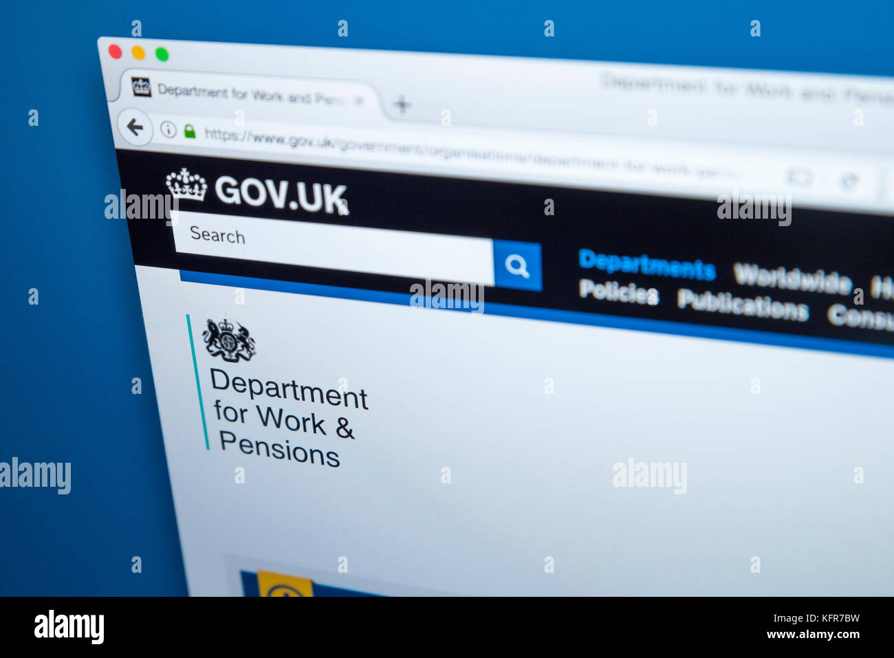 LONDON, Regno Unito - 30 OTTOBRE 2017: la homepage del Ministero del Lavoro e delle pensioni il governo del Regno Unito sito web, il 30 ottobre 2017. Foto Stock