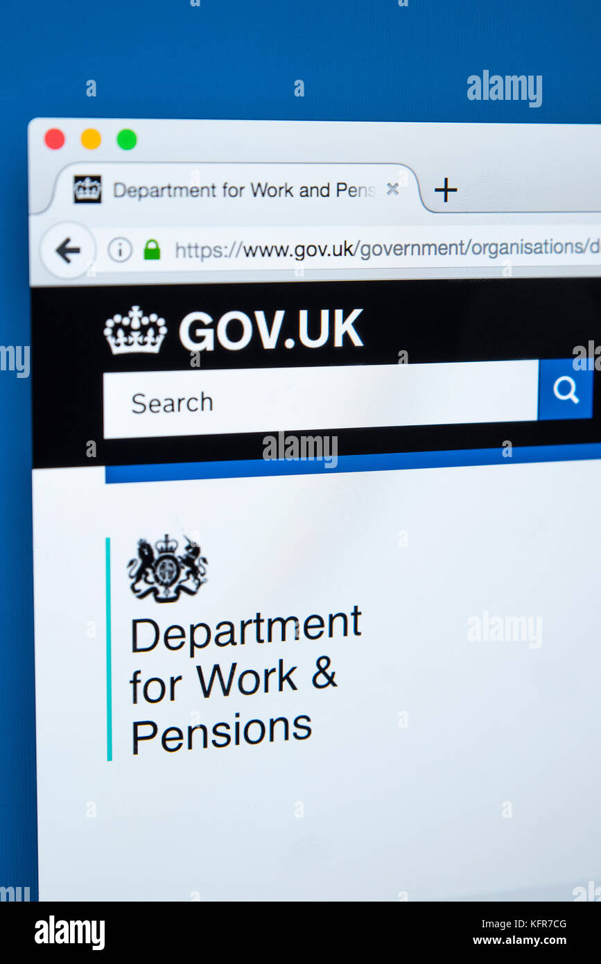 LONDON, Regno Unito - 30 OTTOBRE 2017: la homepage del Ministero del Lavoro e delle pensioni il governo del Regno Unito sito web, il 30 ottobre 2017. Foto Stock