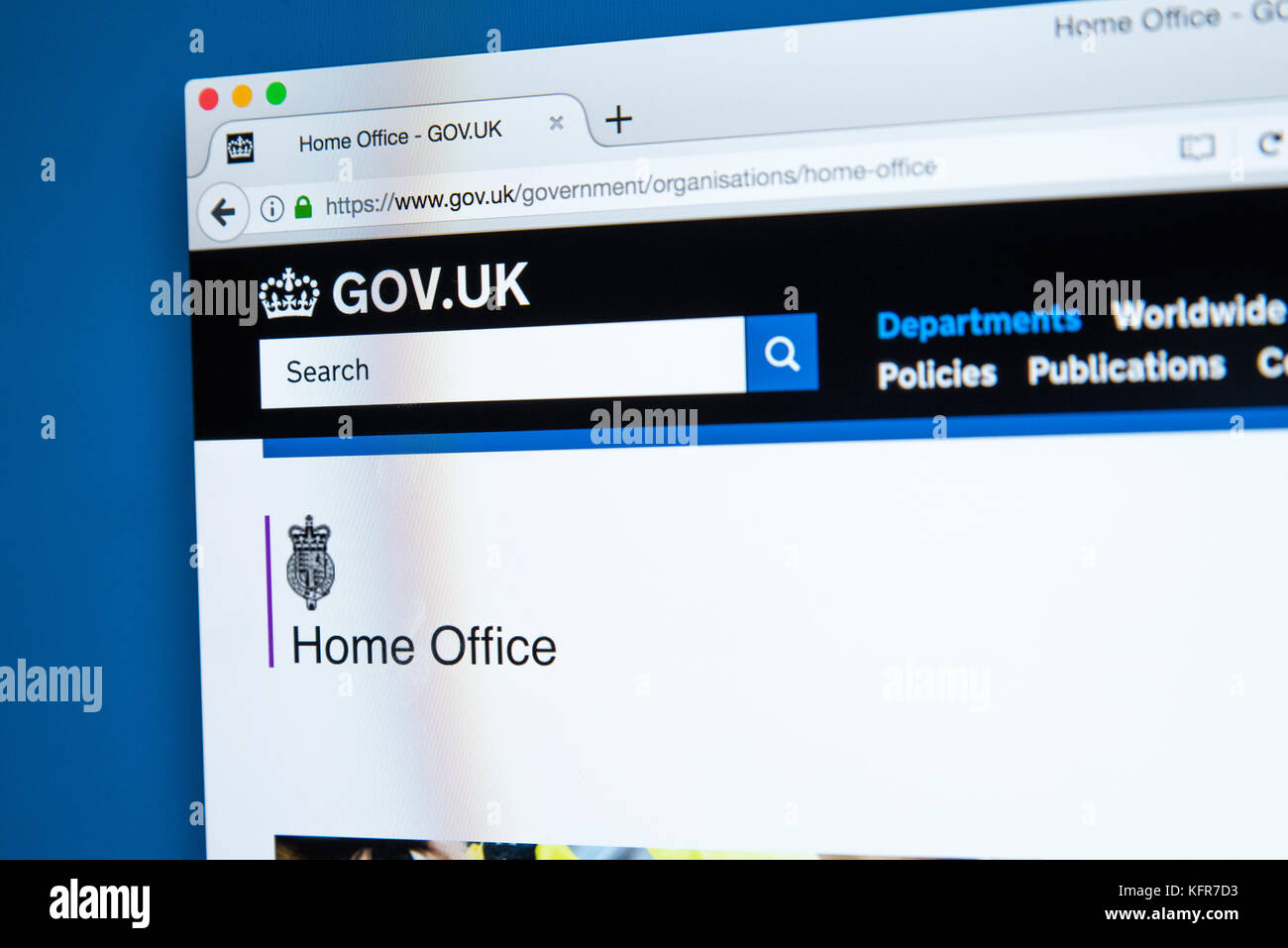 LONDON, Regno Unito - 30 OTTOBRE 2017: La homepage della Home Office il governo del Regno Unito sito web, il 30 ottobre 2017. Foto Stock