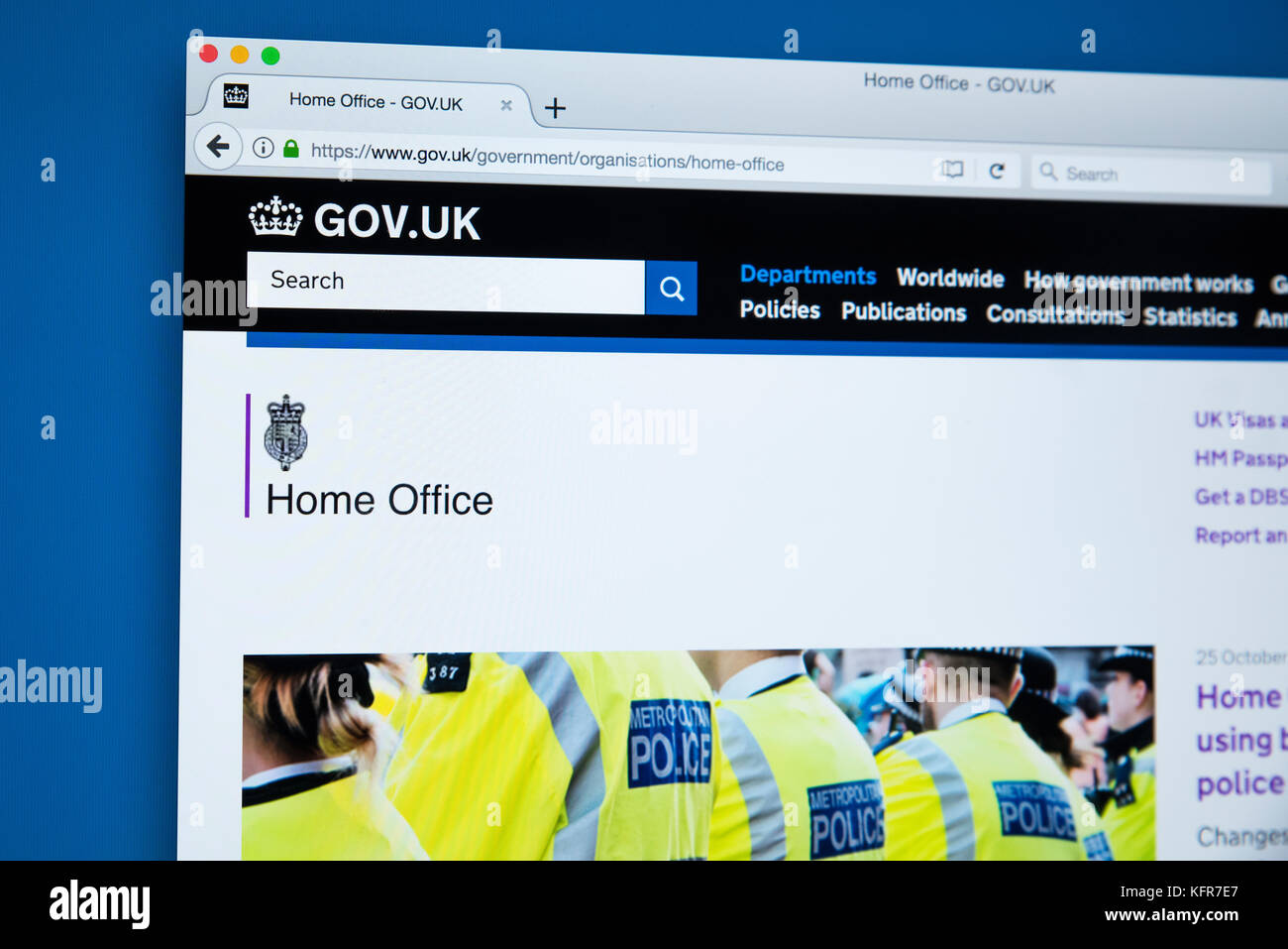 LONDON, Regno Unito - 30 OTTOBRE 2017: La homepage della Home Office il governo del Regno Unito sito web, il 30 ottobre 2017. Foto Stock