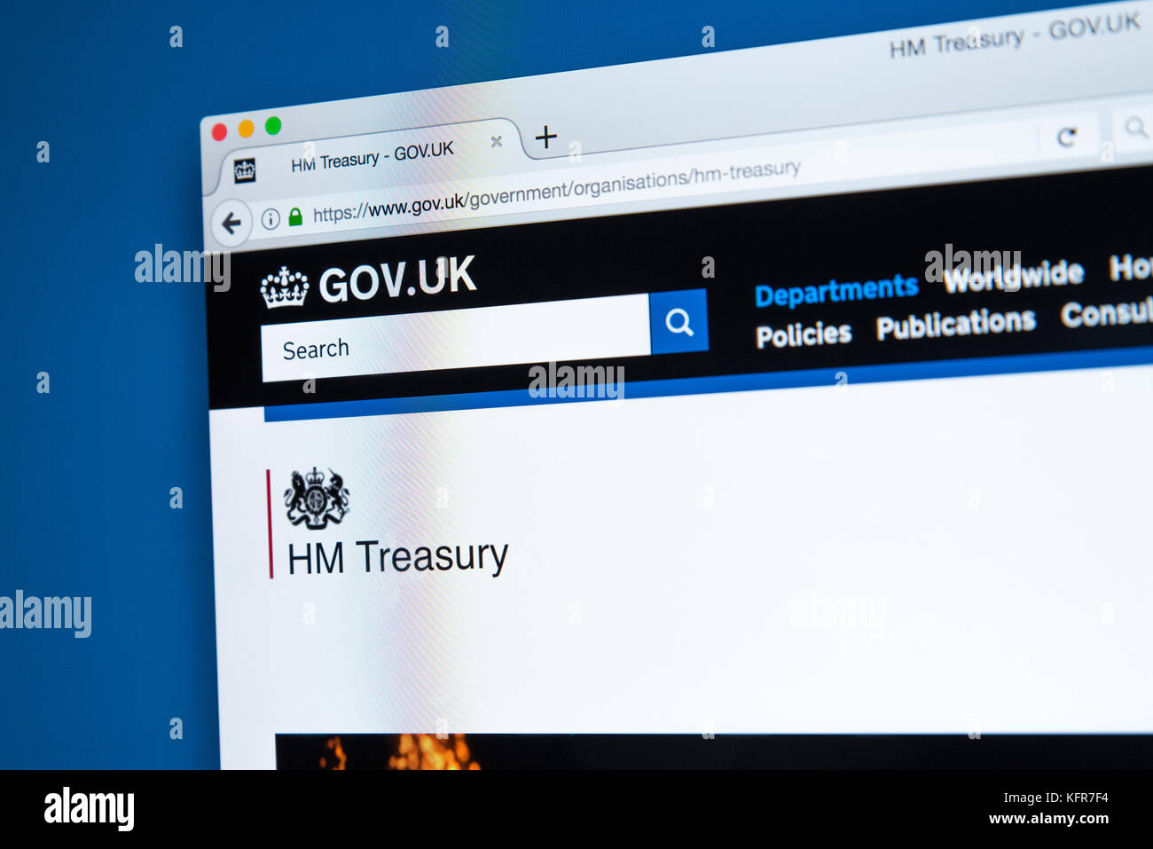 LONDON, Regno Unito - 30 OTTOBRE 2017: la homepage del suo tesoro Majestys il governo del Regno Unito sito web, il 30 ottobre 2017. Foto Stock