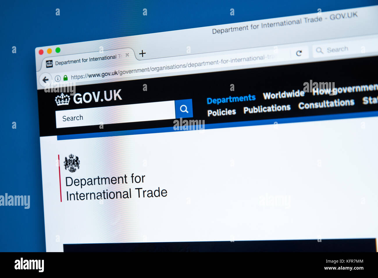 LONDON, Regno Unito - 30 OTTOBRE 2017: la homepage del Dipartimento per il commercio internazionale il governo del Regno Unito sito web, il 30 ottobre 2017. Foto Stock