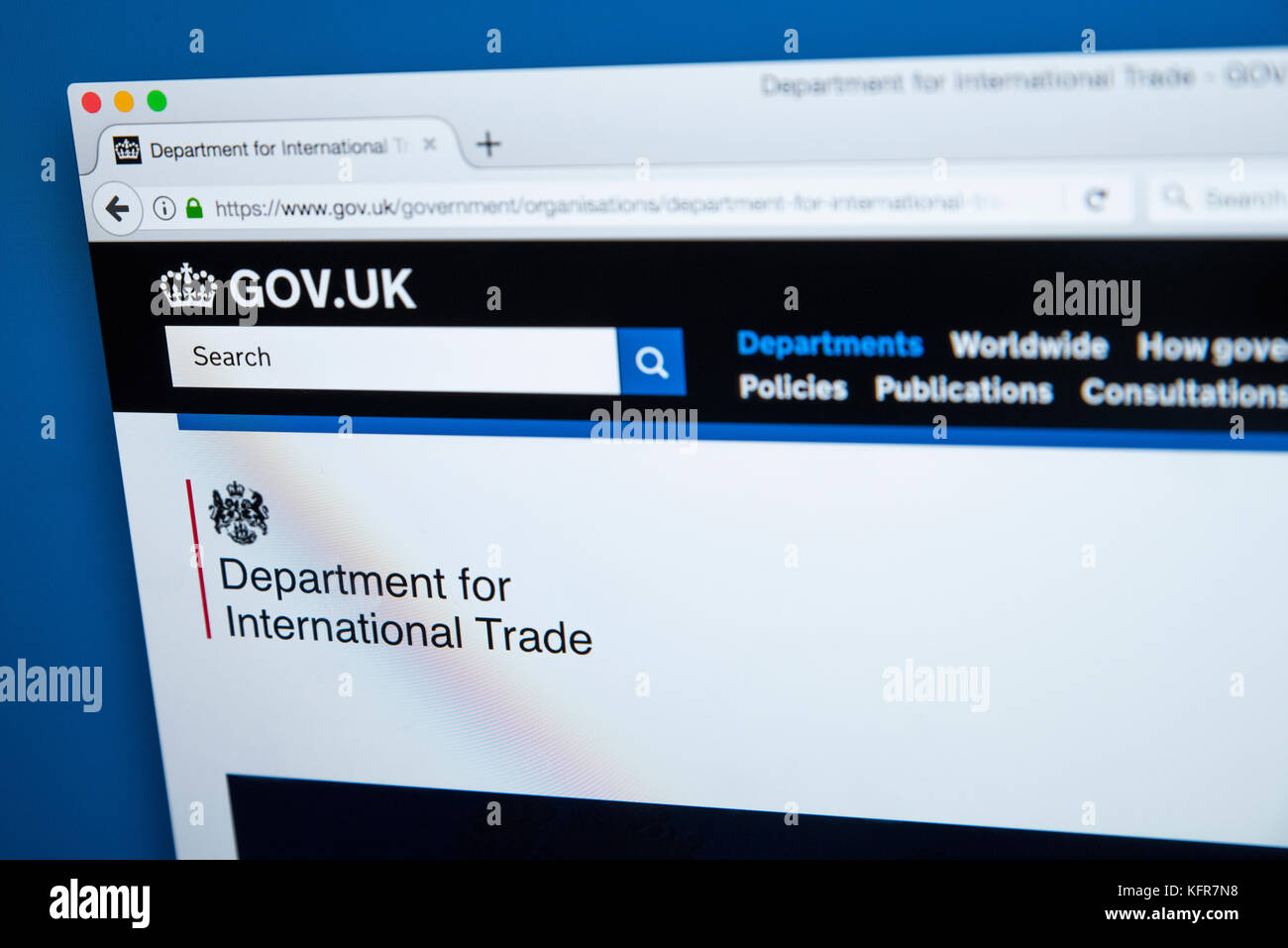 LONDON, Regno Unito - 30 OTTOBRE 2017: la homepage del Dipartimento per il commercio internazionale il governo del Regno Unito sito web, il 30 ottobre 2017. Foto Stock