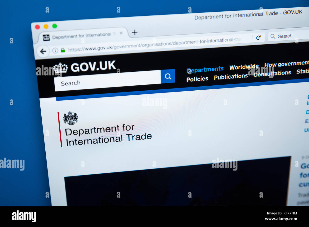 LONDON, Regno Unito - 30 OTTOBRE 2017: la homepage del Dipartimento per il commercio internazionale il governo del Regno Unito sito web, il 30 ottobre 2017. Foto Stock