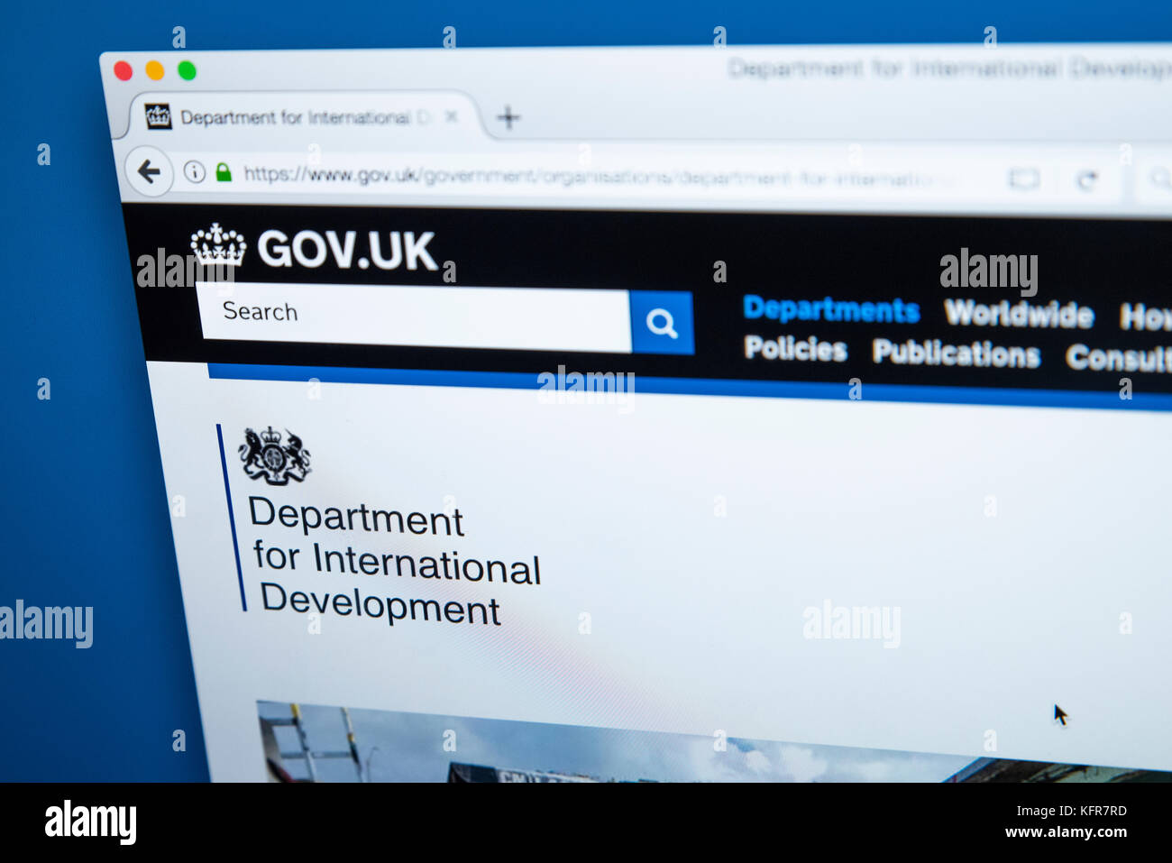 LONDON, Regno Unito - 30 OTTOBRE 2017: la homepage del Dipartimento per lo sviluppo internazionale del governo del Regno Unito sito web, il 30 ottobre 2017. Foto Stock
